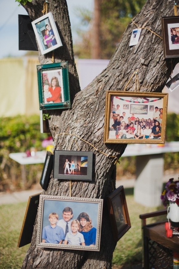 DIY Backyard Wedding Photo Frames on Tree