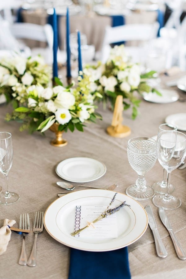 Elegant Reception Place Setting with Navy Blue Accents