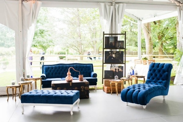 Elegant Navy Blue Wedding Reception Couch Seating Area