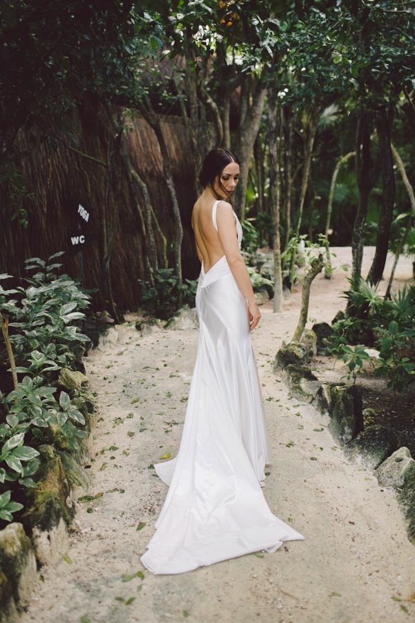 Elegant Tulum Windy Waterfront Wedding Bridal Silk Wedding Dress