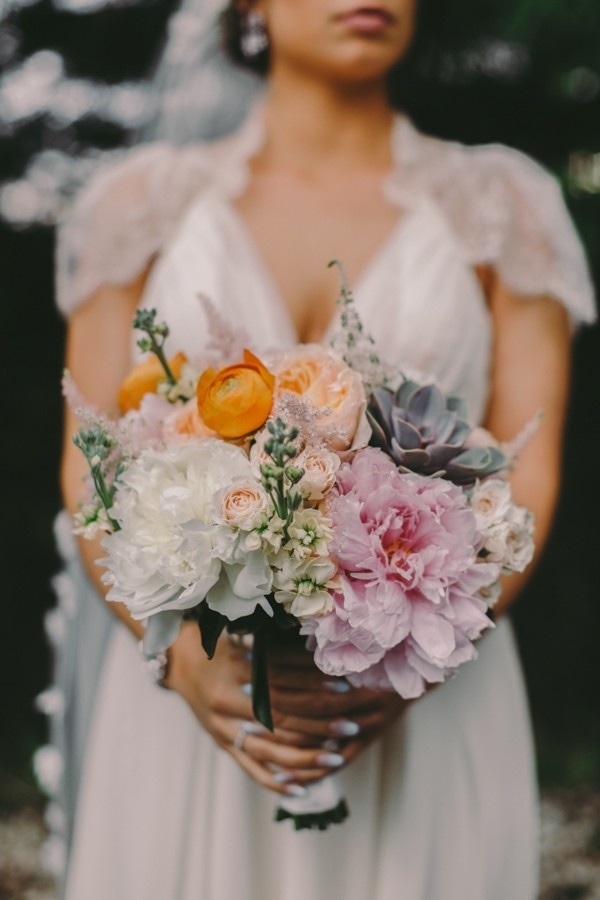 Elegant Whimsical Orange and Light Pink Bridal Bouquet