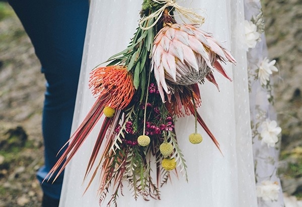 Alternative Modern Minimalist Protea Bridal Bouquet