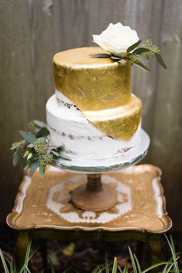 Elegant Painted Gold Flaked Nearly Naked Cake