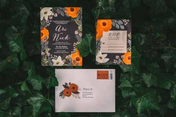 Elegant Whimsical Orange Floral Invitations