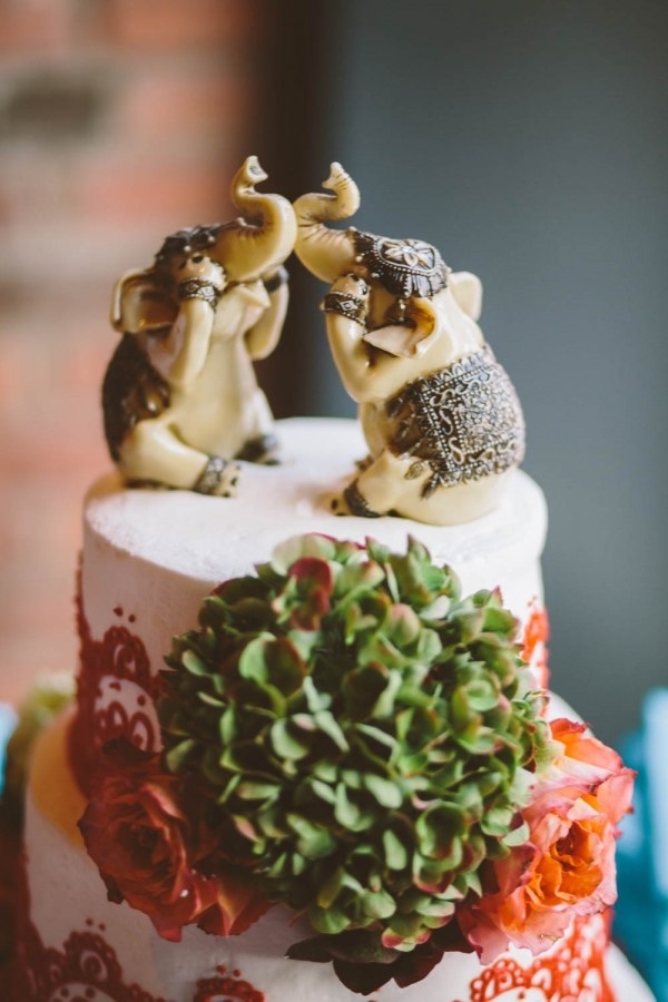 Eastern Inspired Wedding Cake with Elephant Topper