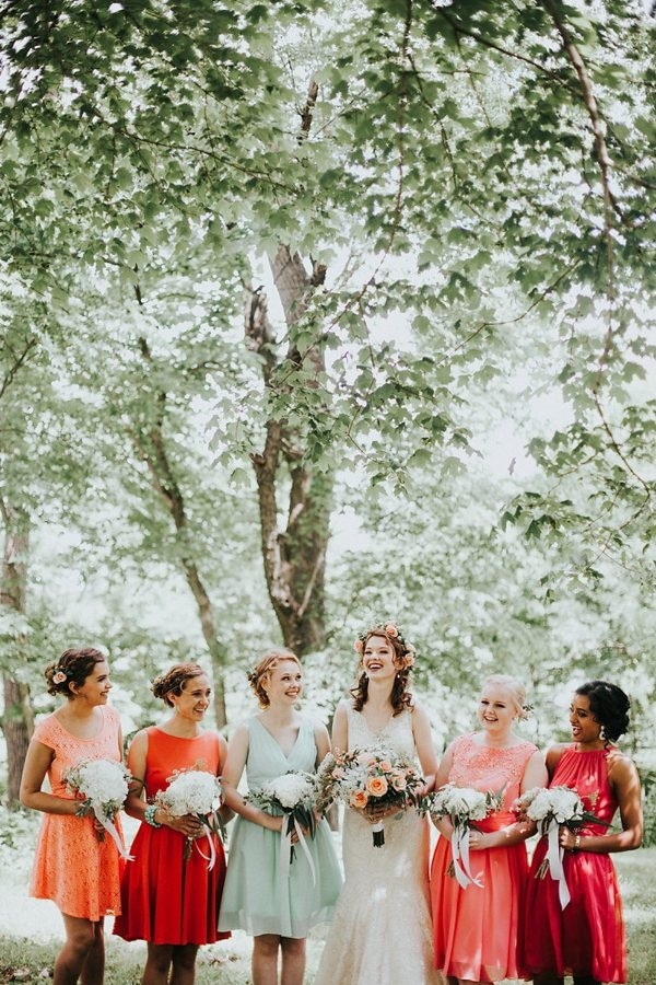 Coral and Mint Bridesmaids Dresses