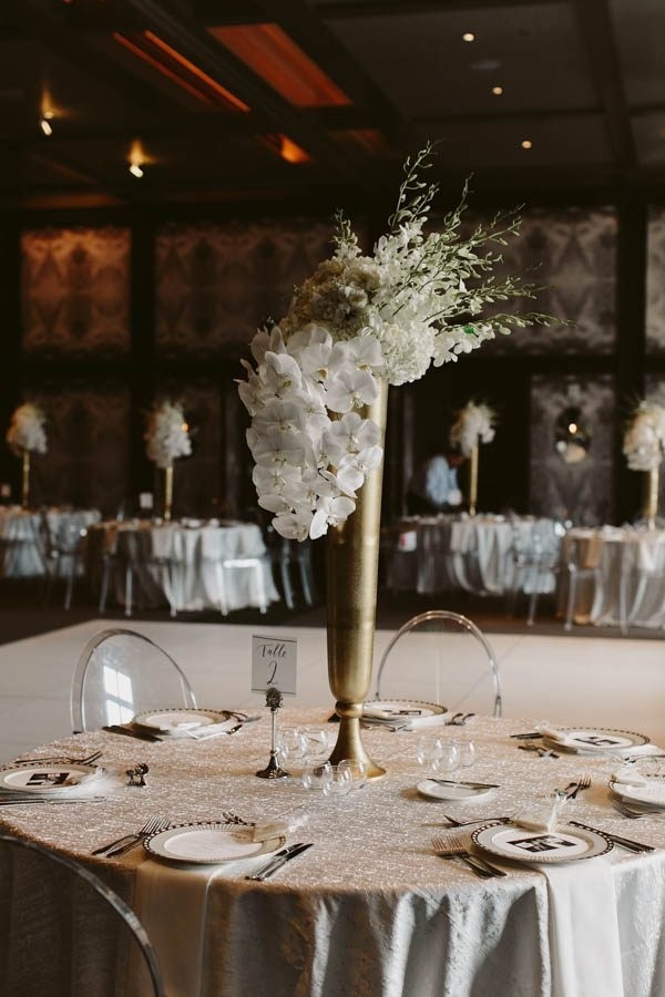 Super Glam Gold Table Center Piece with White Florals