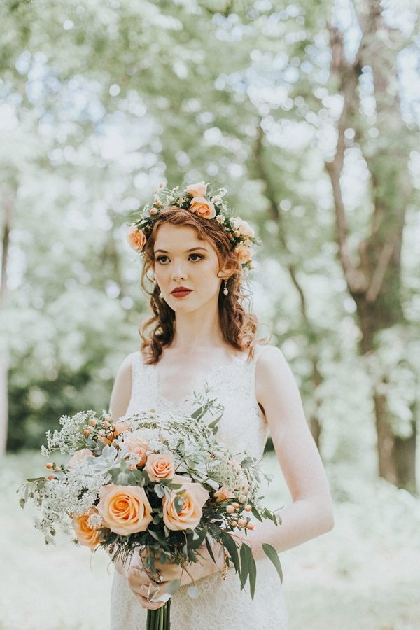 Coral Bridal Bouquet and Flower Crown