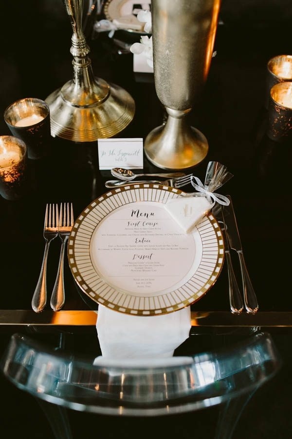 Modern Glam Ballroom Reception Gold Table Place Setting