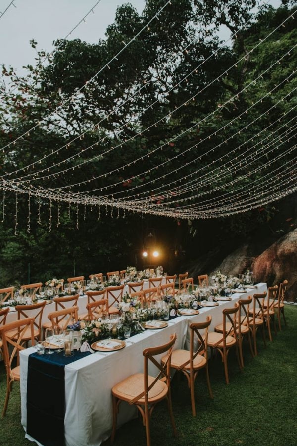 Rustic Glam Beach Reception Table and Twinkling Light Decor
