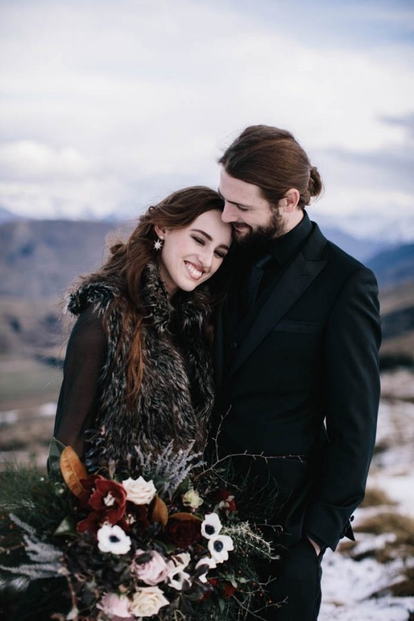 Modern and Moody Bride and Groom Winter Wedding Style