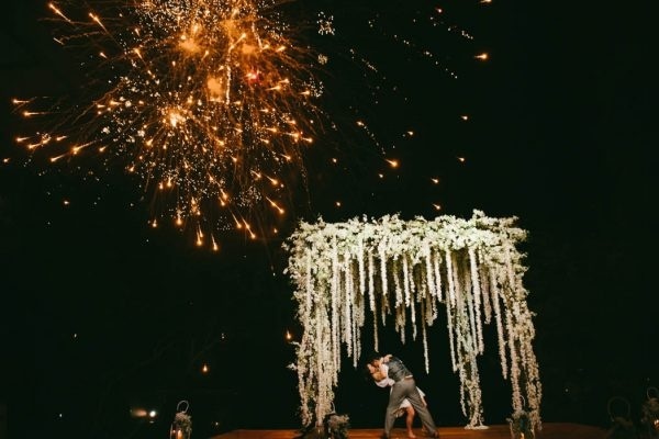 Super Glam Fireworks and Floral Arbor First Dance Photo
