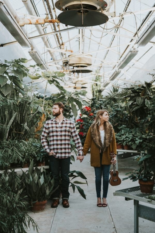 Fun and Modern Engagement Session in a Greenhouse