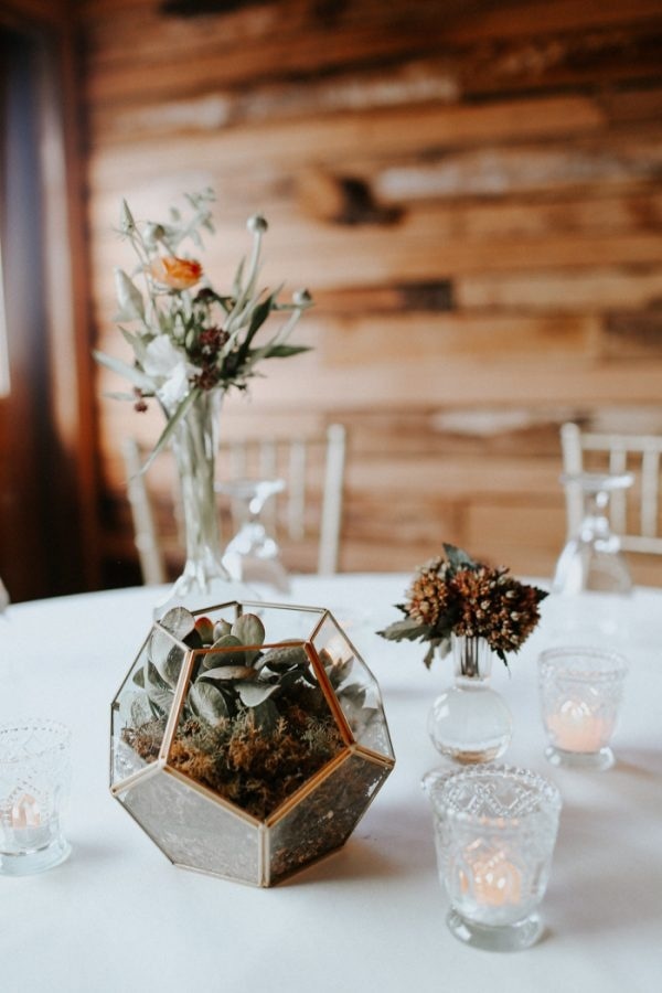 Modern Fall Wedding Reception Table Decor Terrarium and Succulents