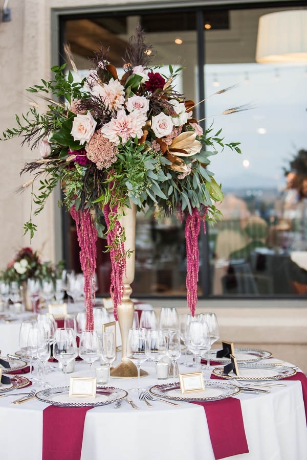Champagne and Burgundy Wine Country Wedding Floral