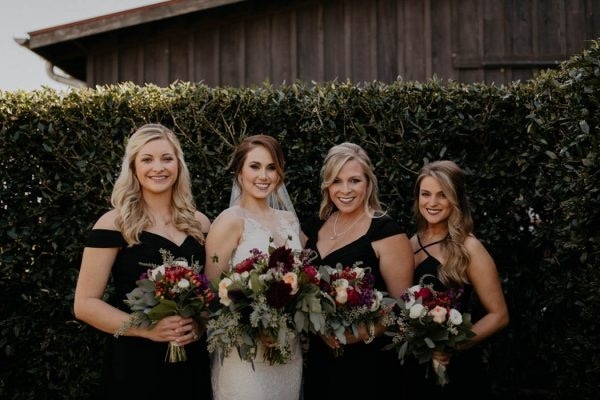Fall Bridal Party Inspiration Black Dresses and Moody Floral Bouquets