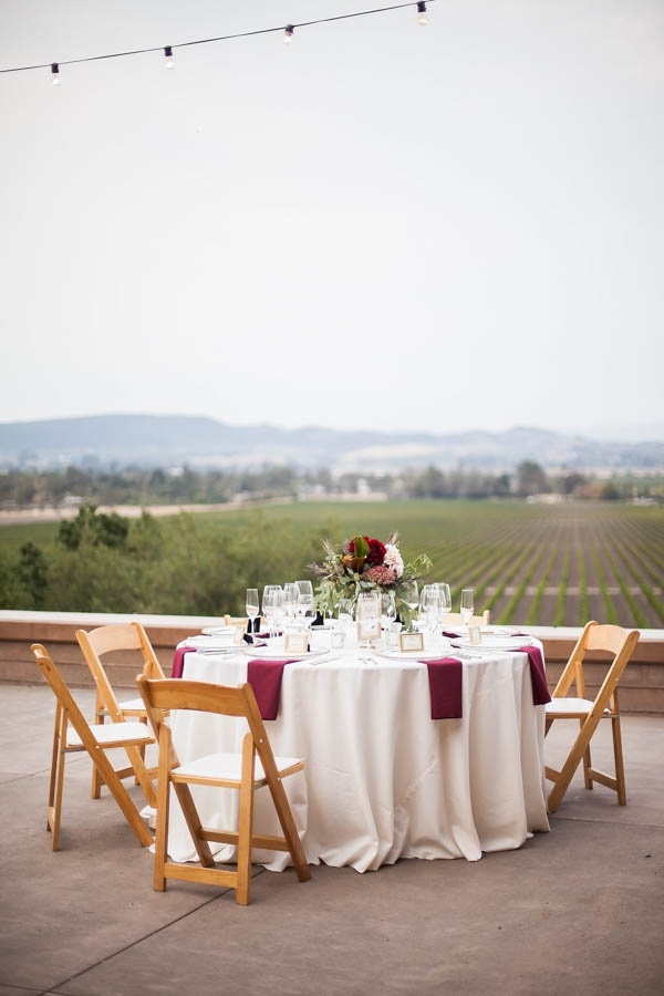 Champagne and Burgundy Wine Country Wedding Reception Table