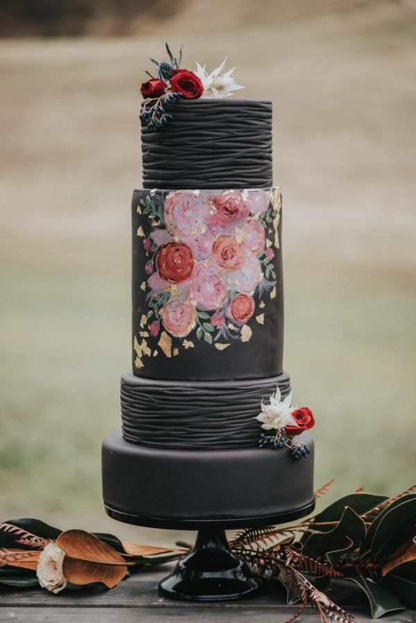 Moody Fall Color Palette Inspiration Black and Pink Cake