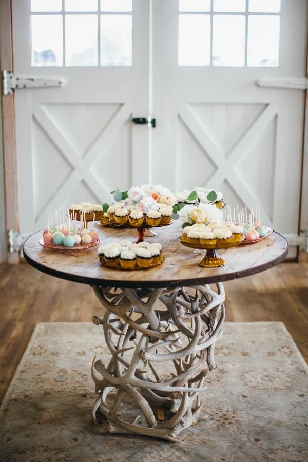 Rustic Cupcake Table In Barn Wedding Reception