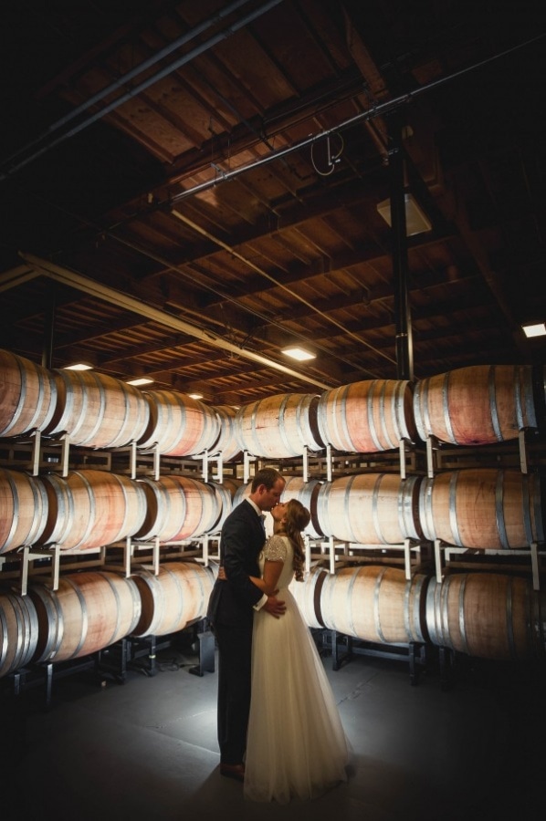 Couple Portrait in the Wine Cellar at Columbia Winery