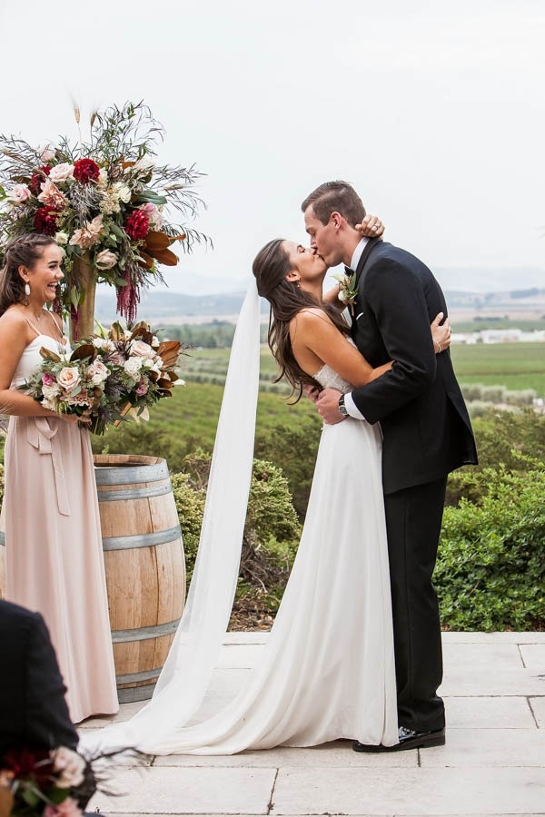 Champagne and Burgundy Wine Country Wedding Ceremony Inspiration