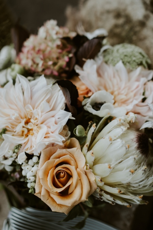 Elopement Bouquet with Peach Roses and Light Pink Dahlias