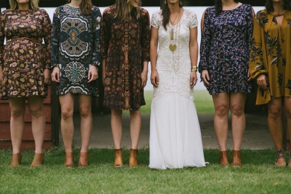 Rustic Bohemian Mismatched Bridal Party Style