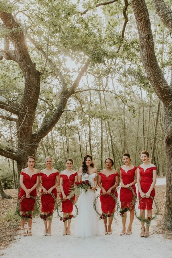 Chic Red Lace Bridesmaid Dresses
