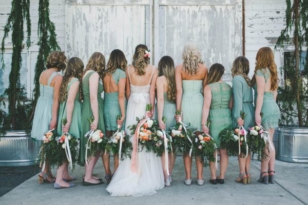 Short Bridesmaids Dresses in Shades of Green