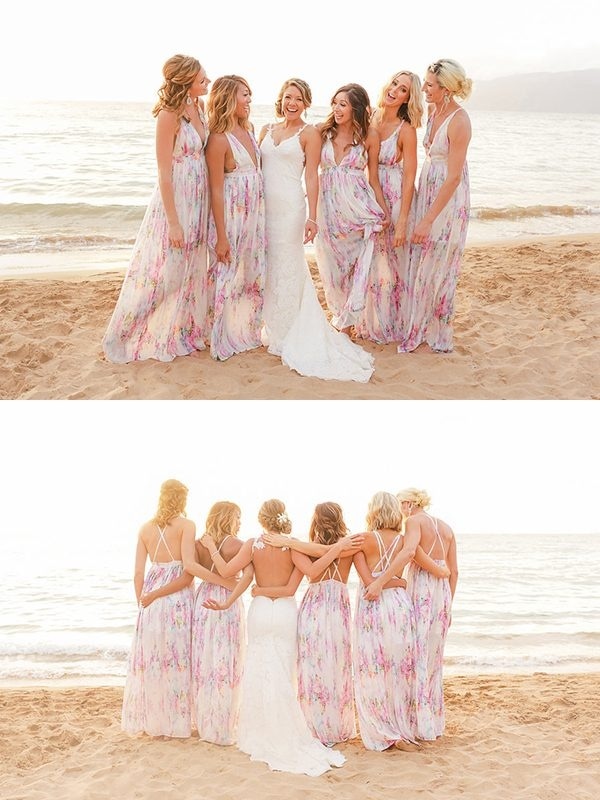 Casual Floral Print Maxi Bridesmaid Dresses Perfect for a Beach Wedding