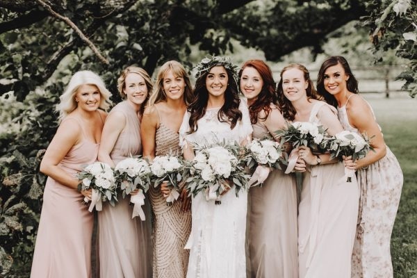 Neutral Bridesmaid Dresses in Varying Textures and Styles