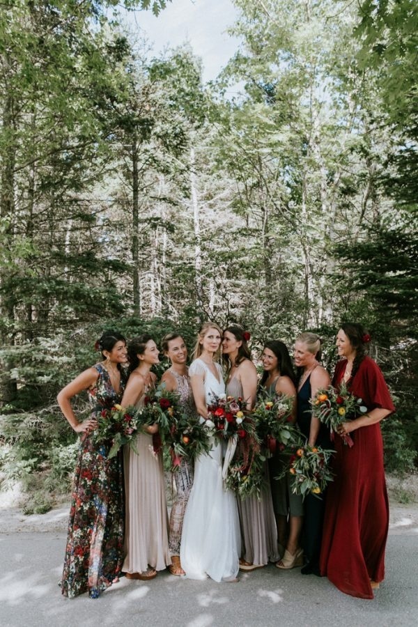 Bohemian-Inspired Mismatched Bridesmaids Dresses