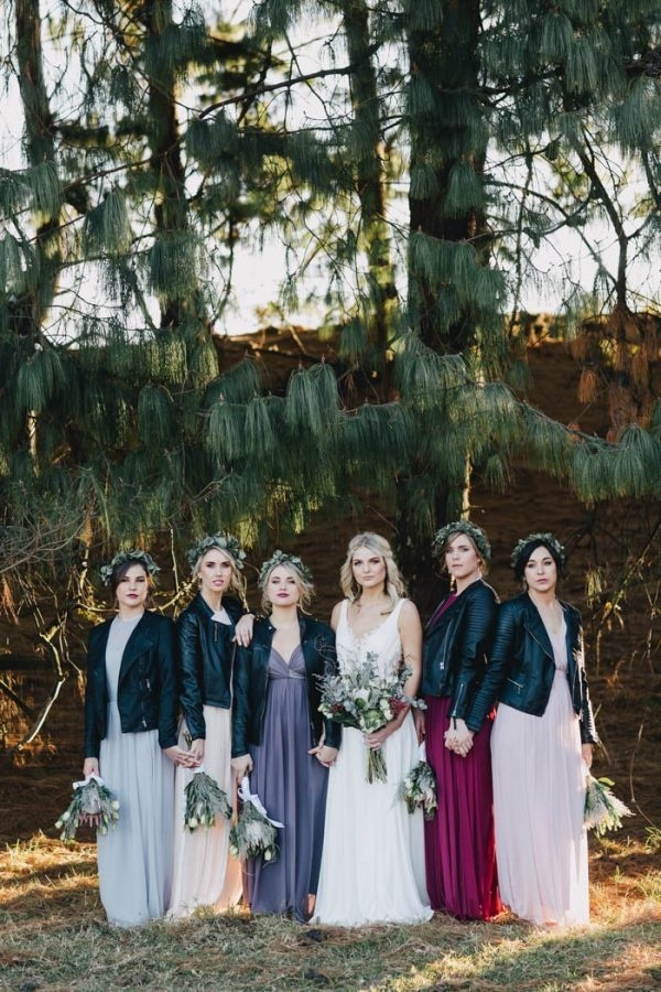 Edgy Bridesmaids Look with Black Leather Jackets