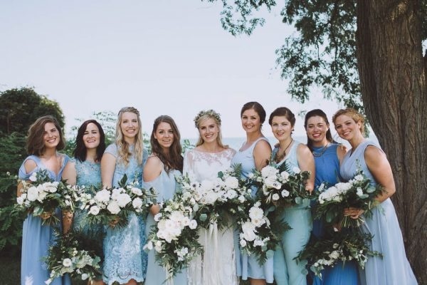 Mismatched Blue Bridesmaid Dresses in Shades of Blue