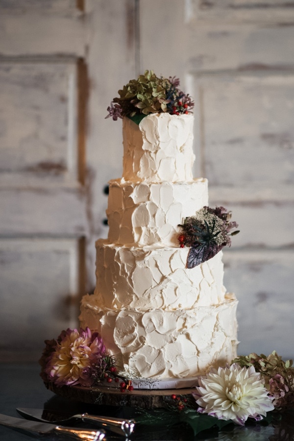 Classic Textured Buttercream Wedding Cake with Fresh Dahlias and Garden Details