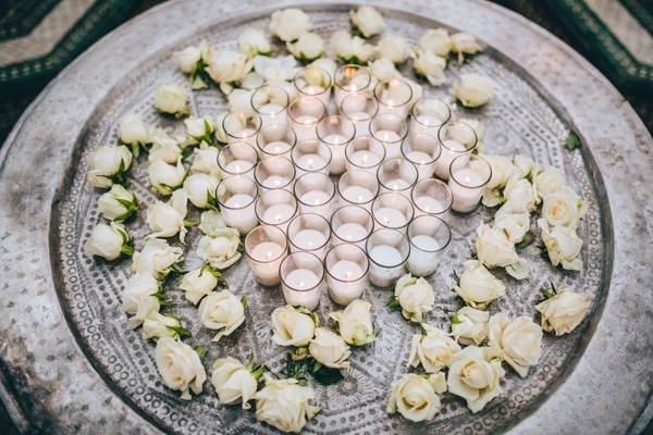 Moroccan-Inspired Tea Light Candle Display with White Roses