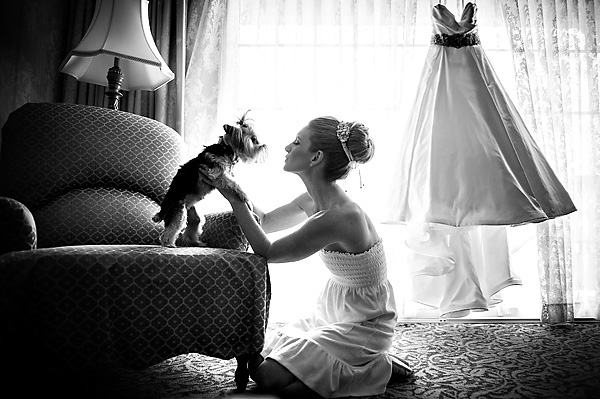 photo of bride with dog at wedding by Susan Stripling | junebugweddings.com