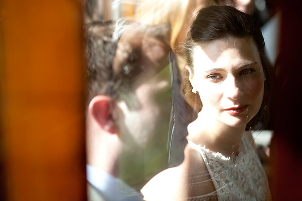 Creative portrait of the bride and groom- Amsterdam trolley wedding on Electrische Museumtram - photos by top North Carolina wedding photographer Tracy Turpen Amsterdam trolley wedding on Electrische Museumtram - photos by top North Carolina wedding photographer Tracy Turpen