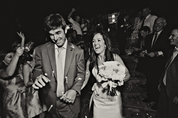 black and white photo of the happy couple in hilarious marshmallow grand wedding exit - photo by top Greensboro, North Carolina based photographers Whitebox Weddings black and white photo of the happy couple in hilarious marshmallow grand wedding exit - photo by top Greensboro, North Carolina based photographers Whitebox Weddings