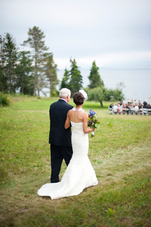 Bride and her father walk towards the ceremony - New England wedding - Bar Harbor Sorrento, Maine - photos by top east coast wedding photographers Justin and Mary New England wedding - Bar Harbor Sorrento, Maine - photos by top east coast wedding photographers Justin and Mary