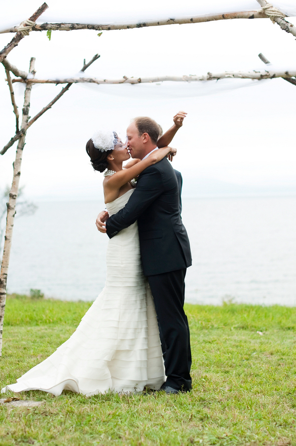 The bride and groom share their first kiss- New England wedding - Bar Harbor Sorrento, Maine - photos by top east coast wedding photographers Justin and Mary New England wedding - Bar Harbor Sorrento, Maine - photos by top east coast wedding photographers Justin and Mary