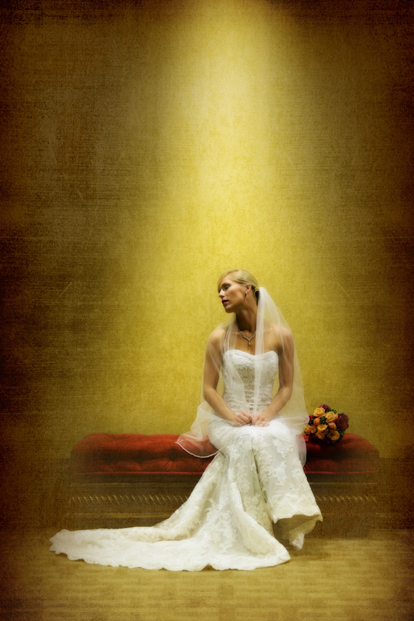 beautiful bridal portrait, yellow background, textured processing - fine art wedding photo by top Dallas based photographer Paul Ernest
