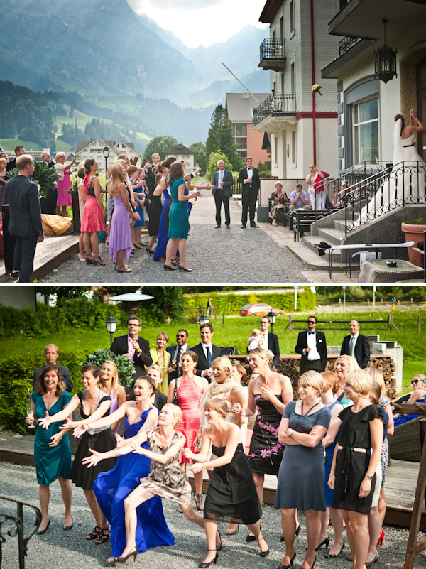 fun bouquet toss images from top Swiss photographer Magnus Bogucki fun bouquet toss images from top Swiss photographer Magnus Bogucki