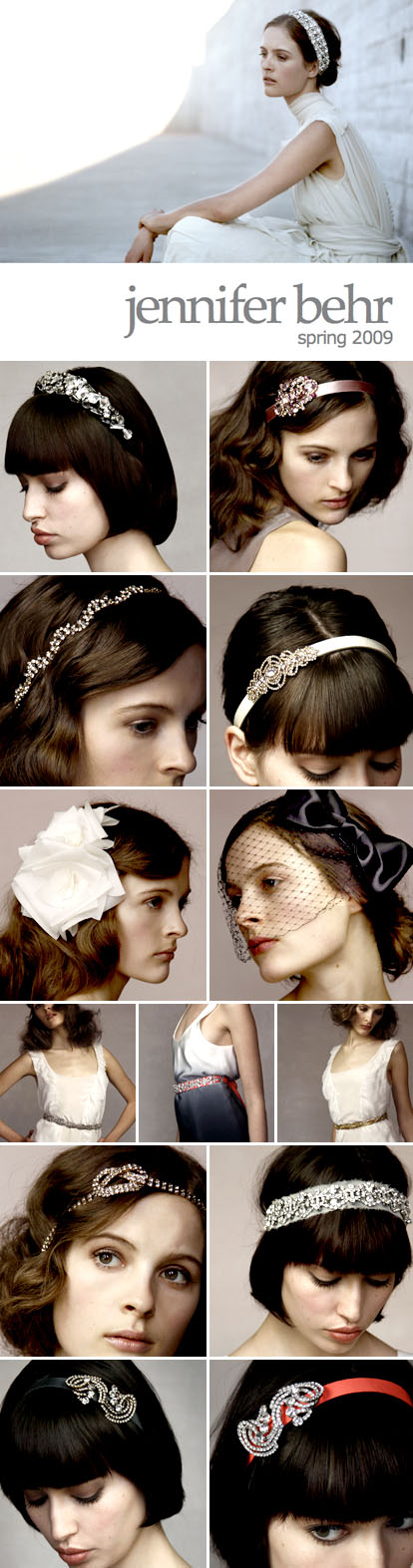 Jennifer Behr bridal hair accessories, spring 09 collection, veils, headbands, jewels, feathers and ribbons