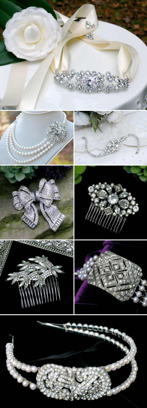 antique and vintage inspired bridal earrings, neckalces, bracelets, haircombs and headbands from Bel Canto Designs