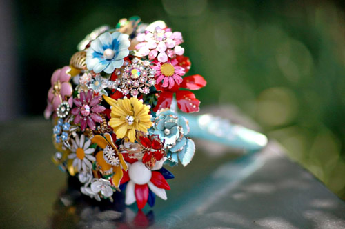 colorful vintage brooch bridal bouquets from Fantasy Floral