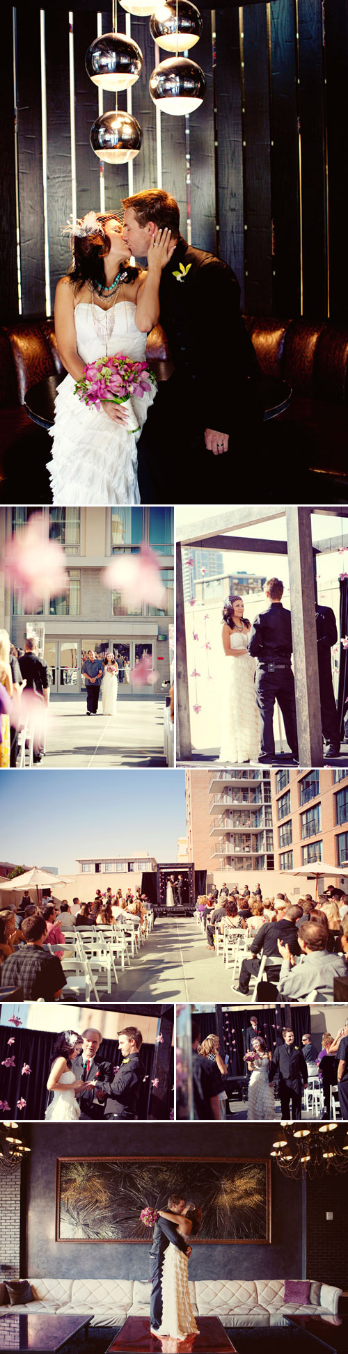 San Diego Hard Rock Hotel real wedding ceremony, pink and black wedding color palette, images by Sarah Yates Photography