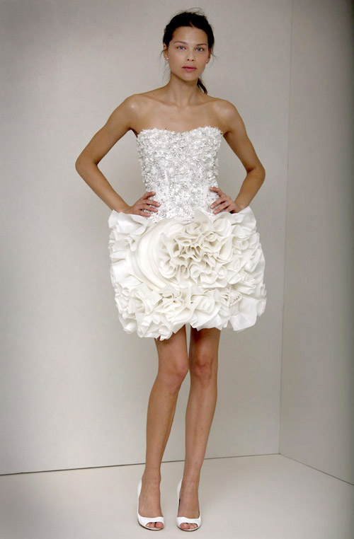 short wedding dress from Monique Lhuillier, spring 2011 runway