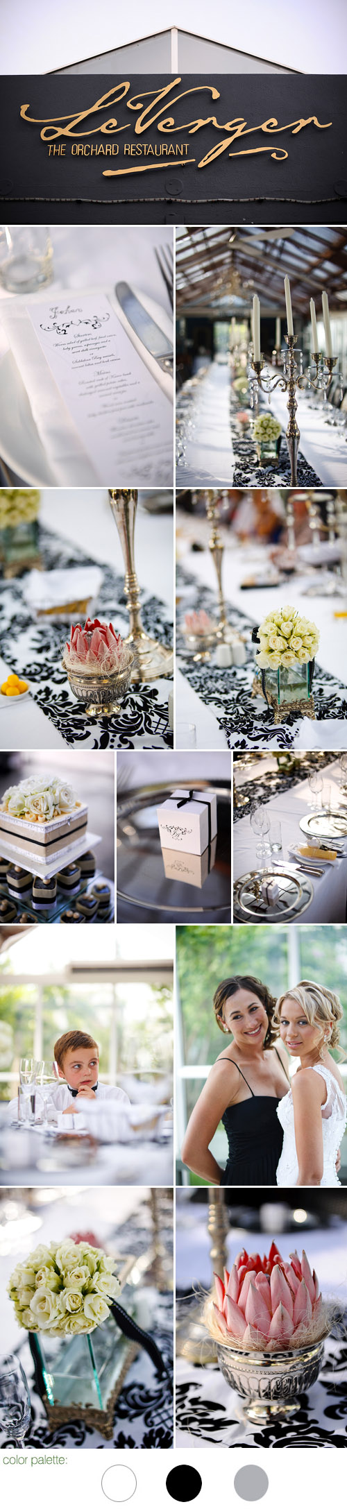 glamorous south african real wedding reception, black, white, gray and silver wedding color palette and wedding decor, images by Eric Uys