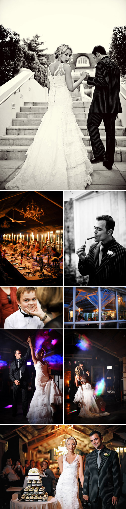 glamorous south african real wedding reception, black, white, gray and silver wedding color palette, images by Eric Uys